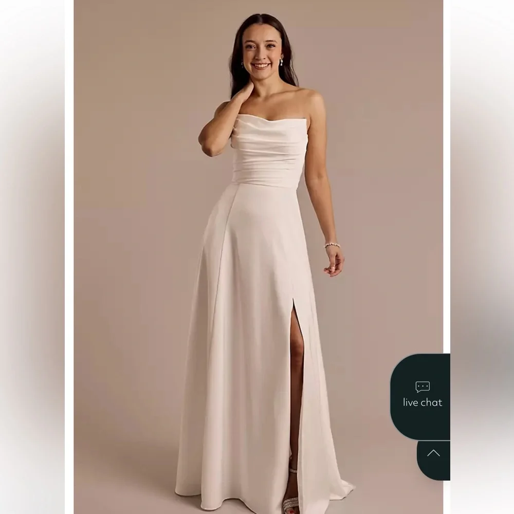 As Is Matte Satin Sculpted Bodice A-Line Dress Wedding D in Soft White | Size: 12